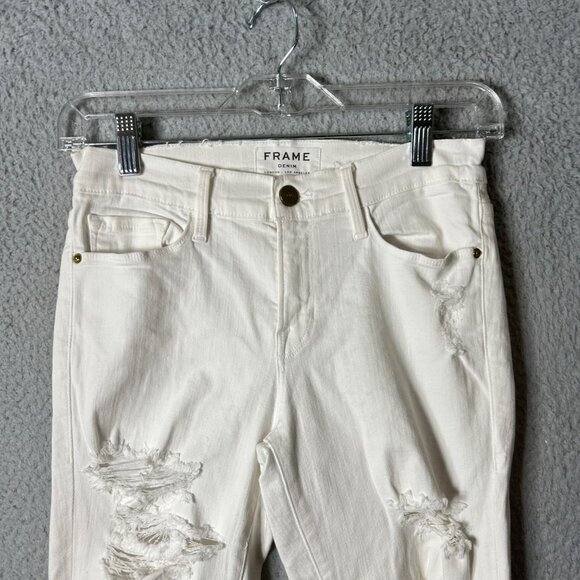 Frame Denim‎ Womens 27 White Le Skinny De Jeanne Distressed Skinny Jeans - Picture 3 of 12